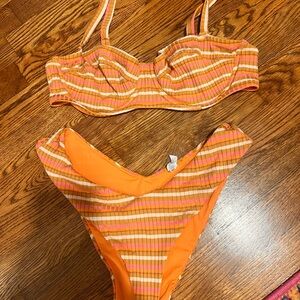 Aerie Orange Striped Bikini Set